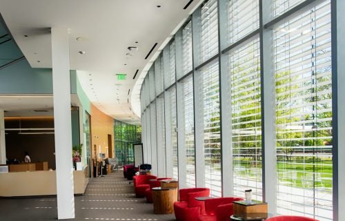 pexels-photo-633269-633269 Spacious contemporary lobby with red lounge chairs and expansive windows for natural light.